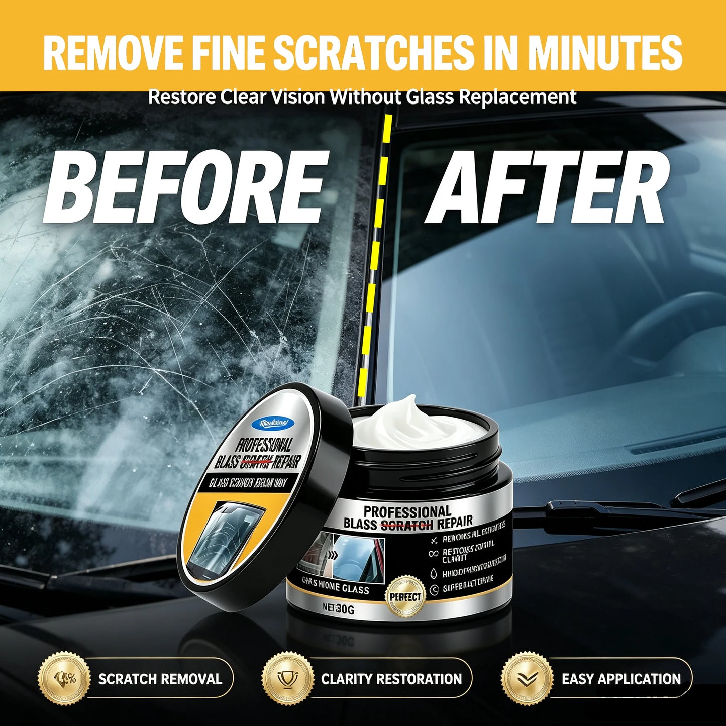 Glass Scratch Repair Wax Multi-Purpose Polishing Cream No Residue Car Window Glass Lens Deep Scratch Remover Protective Coating