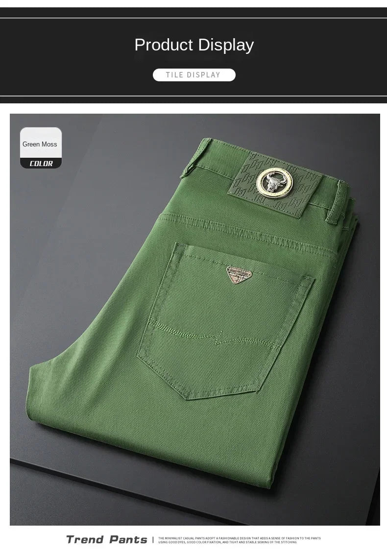 Seven-Color Stretch 97% Cotton and 3% Spandex Jeans Men Trendy Wild Simple High-End Slim-Fitting Small Straight Casual Trousers