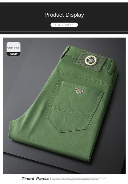 Seven-Color Stretch 97% Cotton and 3% Spandex Jeans Men Trendy Wild Simple High-End Slim-Fitting Small Straight Casual Trousers