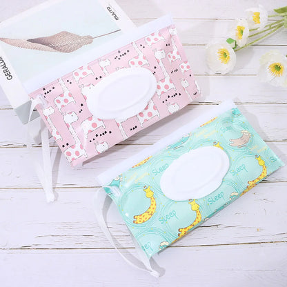 Cute EVA Baby Wet Wipe Pouch Wipes Holder Case Flip Cover Snap-Strap Reusable Refillable Wet Wipe Bag Outdoor Home Tissue Box
