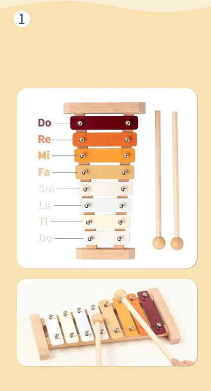 Baby Musical Instruments Wooden Toys Montessori Percussion Instruments Drut Set with Xylophone Preschool Educational Kids Gifts