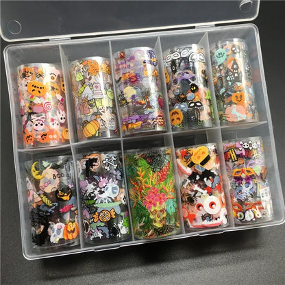 10 Patterns New Metal Nail Foils for Transfer Paper Stickers Floral Chameleon Nails Wraps DIY Water Marble Nail Art Decorations