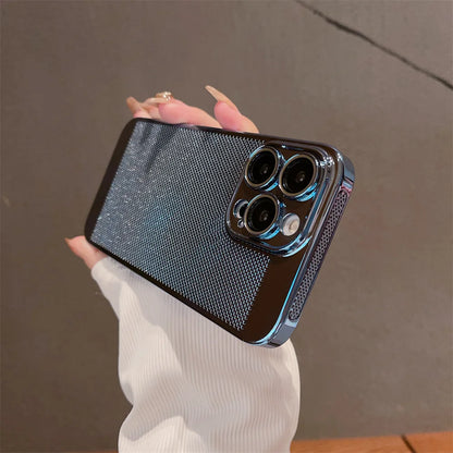 Luxury Plating Hollowed Out Case for iPhone 17 Pro 16 15 14 Pro Max Plus 13 12 Mini 11 17Air Heat Dissipation Shockproof Cover