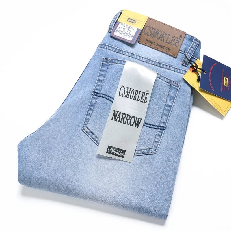 2026 Spring Summer Thin Jeans Classic Style Fashion Stretch Regular Fit Denim Trousers Male Brand Men's Washed Light Blue