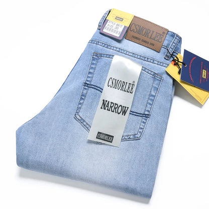 2026 Spring Summer Thin Jeans Classic Style Fashion Stretch Regular Fit Denim Trousers Male Brand Men's Washed Light Blue
