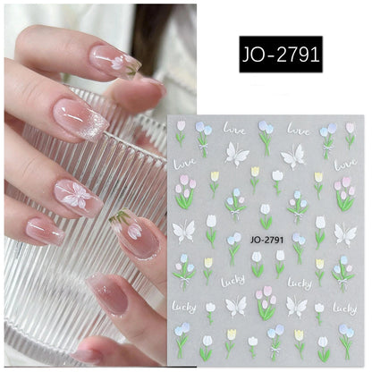 3d Nail Art Decals Spring Booming Violets Lavenders Purple Blue Pink Flowers Butterflys Stickers Decoration For Nail Tips Beauty