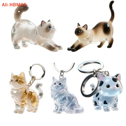 (HB05)Cute Cat Hair Storage Keychain Bag Pendant Transparent Pet Fur Keepsake Capsule Souvenir Collection Gift Decoration