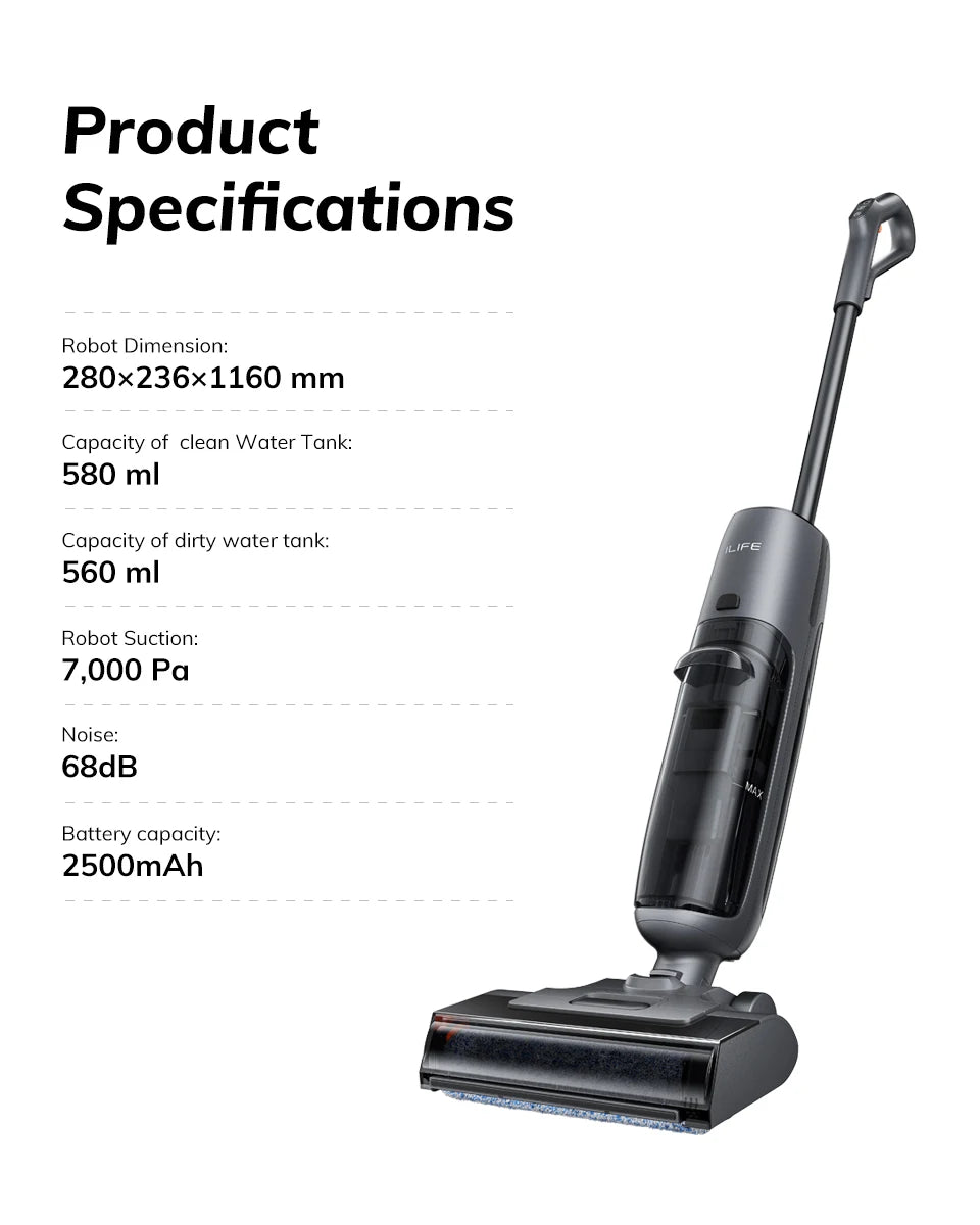 ILIFE W90 Pro Cordless Vacuum Cleaner Mop Wet & Dry, 7000Pa Suction, One Tap Self-Cleaning, Floor Washer, LED Display, Large Dual Water Tank, Upgraded W90