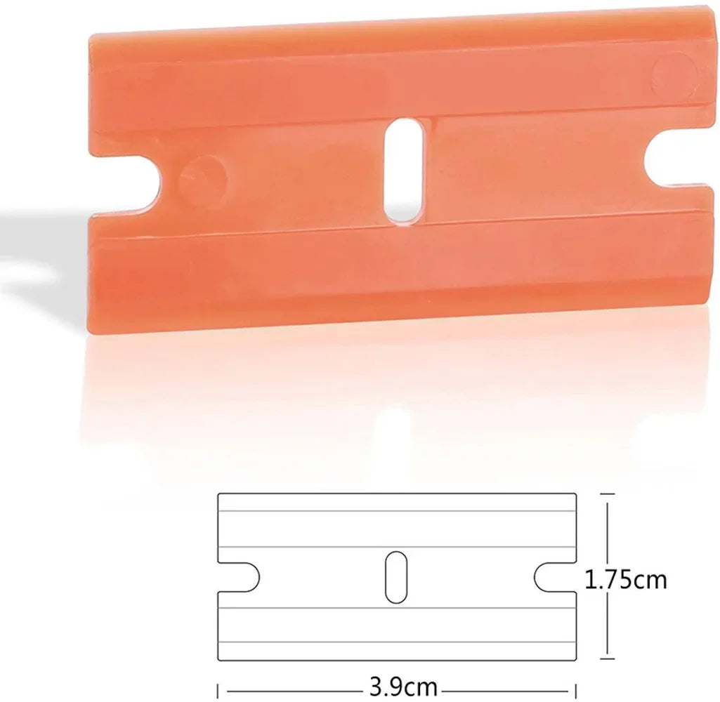 100 Pieces Two Cutting Plastic Razor Blade 1pcs Label Clean Razor Glue Remover Window Glass Clean Scraper Car Wrap Sticker Squee