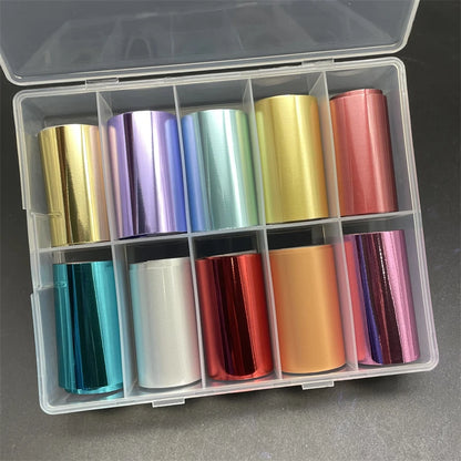 10 Patterns New Metal Nail Foils for Transfer Paper Stickers Floral Chameleon Nails Wraps DIY Water Marble Nail Art Decorations