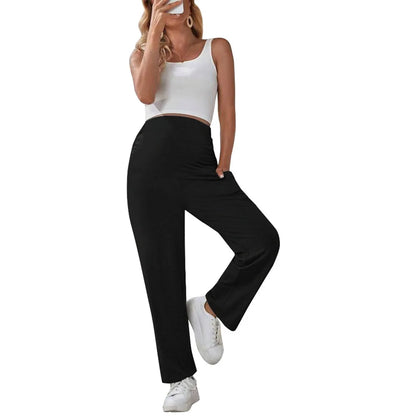 Maternity Pants Over The Belly Yoga Dress Work Pregnancy Pants Stretchy Lounge Wide Leg Trousers with Pockets
