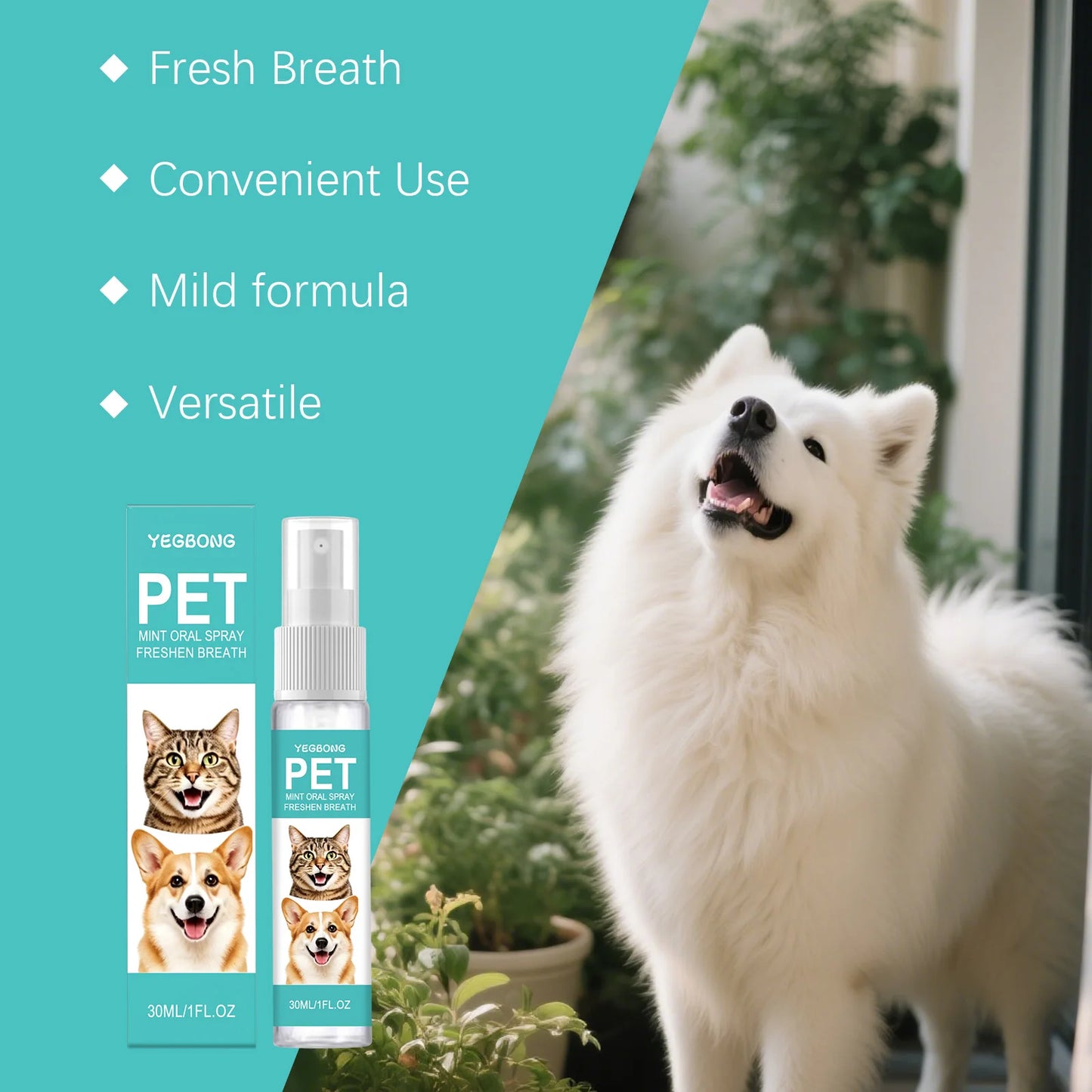 Pet Mint Oral Spray Cleaning Teeth Reduce Plaque Accumulation Eliminate Odor Fresh Breath Protect Gum No-Brush Dental Care Spray