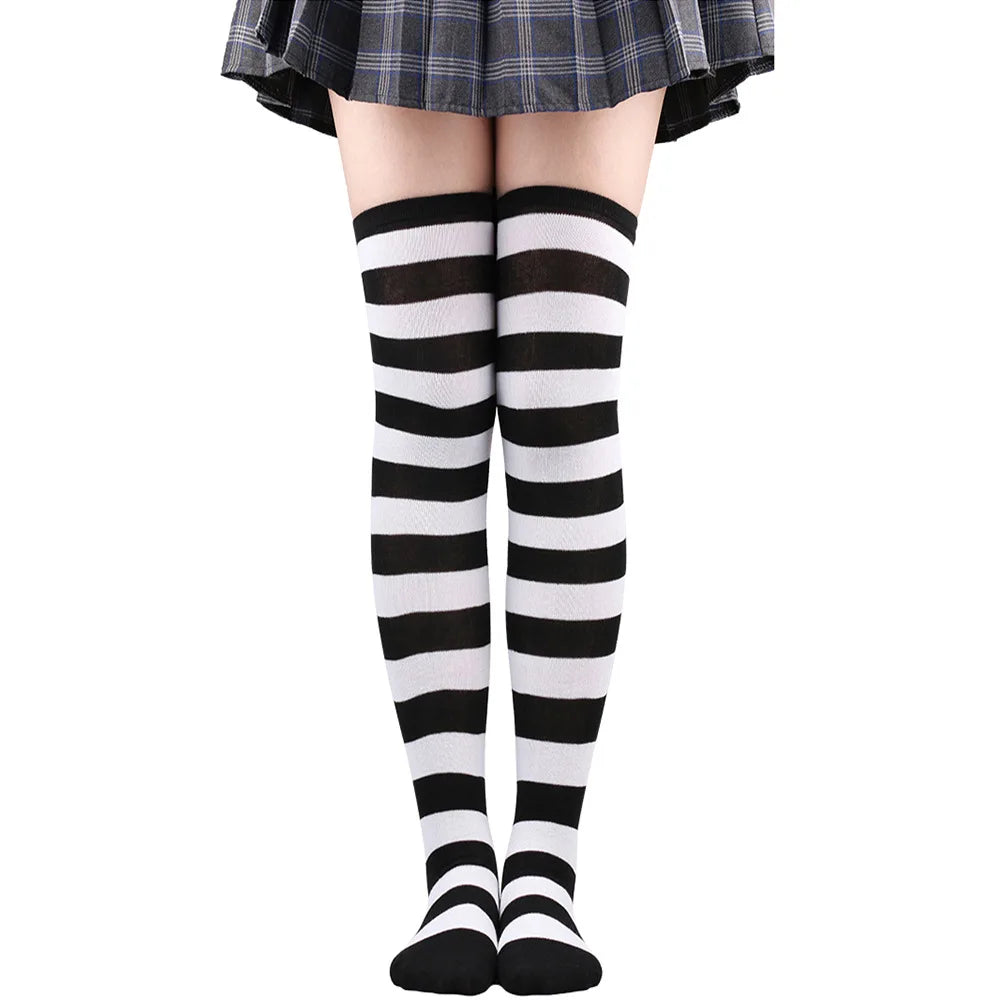 Color Striped Stockings Japanese Over Knee Socks Fashion Women Keep Warm Soks Sexy Slim Long Socks Hosiery JK Cosplay Lolita Y2k