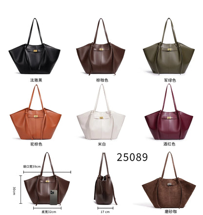 Fashion Large Capacity Trapeze Women Shoulder Bags Designer Metal Lock Handbags High-Quality Pu Leather Big Tote Commute Bag