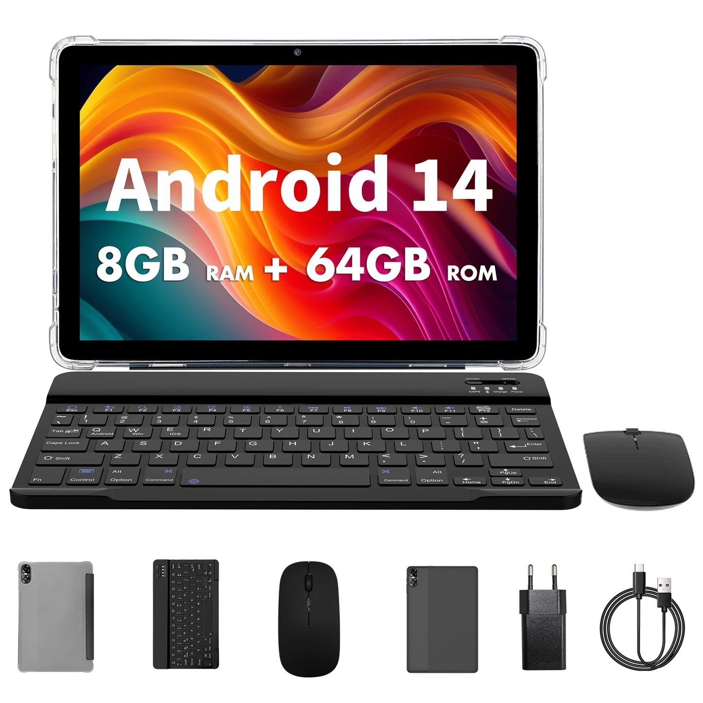 10.1" Android Tablet with Octa-core Processor 16GB(4+12GB Virtual) RAM 64GB ROM HD IPS Touchscreen, Wi-Fi 6, BT 5.0, Dual Camera