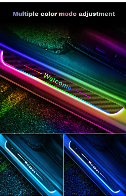 Customized Carbon fiber Car Logo Door Illuminated Sill Light Projector Lamp Power Moving LED Welcome Car Scuff Plate Pedal Light