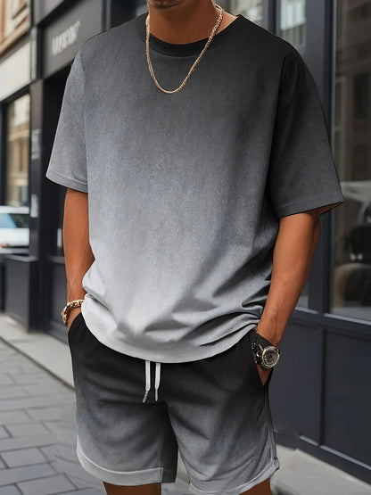 New Men's Summer Set Short-Sleeve T-Shirt Two-Piece Set Stylish Athletic Wear 3D Gradient Print Casual Shorts and T-Shirt Set