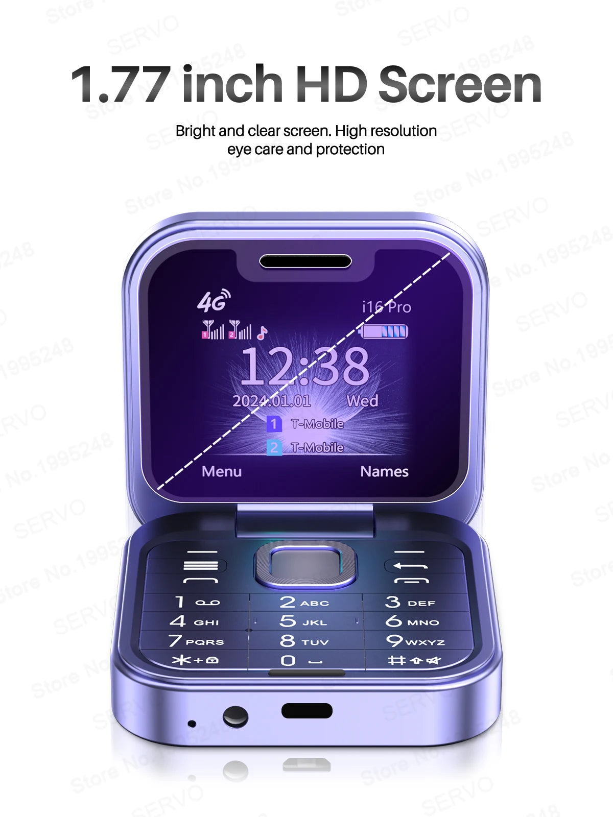 SERVO I16 PRO 4G LTE Mini Flip Mobile Phone Dual SIM Standby Call Recording Speed Dial FM Radio 1.77' Screen Foldable Cellphones