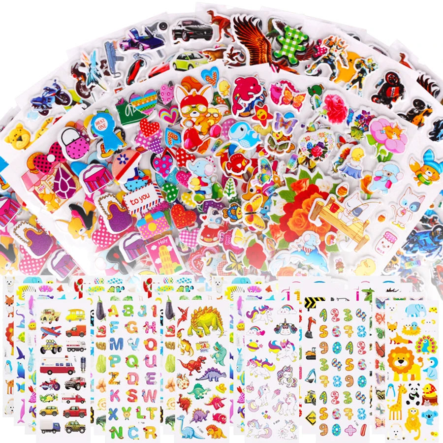 12/24pcs 3D Cartoon Bubble Stickers More Than 100+ Styles Random DIY Decoration Graffiti Stickers for Diary Luggage Laptop