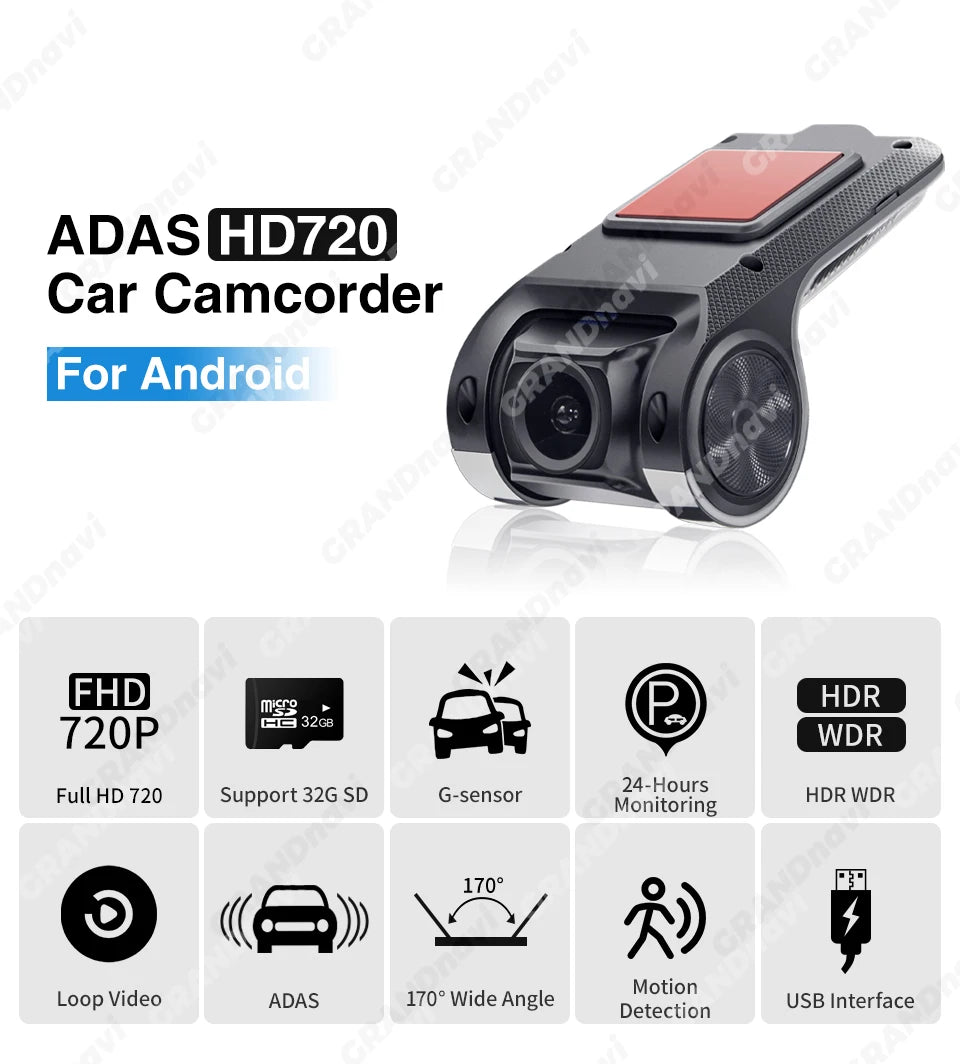 Car DVR Camera USB Full HD720P ADAS Dash Cam Video Recorder Night Vision For Universal Android Car Radio Navigation