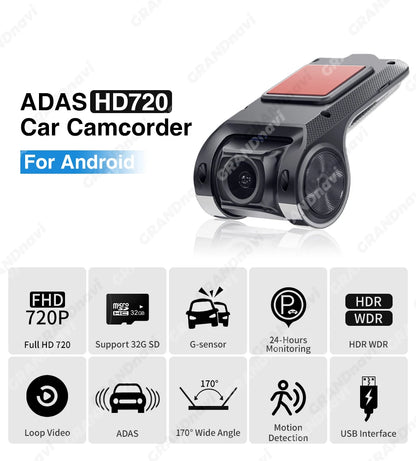 Car DVR Camera USB Full HD720P ADAS Dash Cam Video Recorder Night Vision For Universal Android Car Radio Navigation