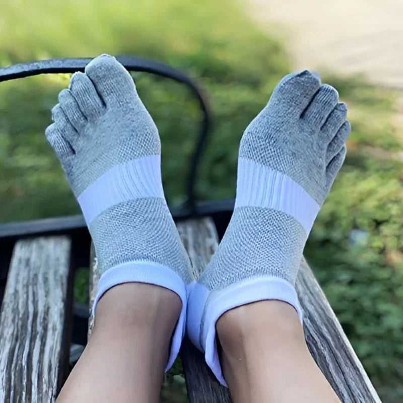 Man Toe Sport Socks Mesh Business Sweat-Absorbing Shallow Mouth Striped Fitness Travel 5 Finger Ankle Cotton Men