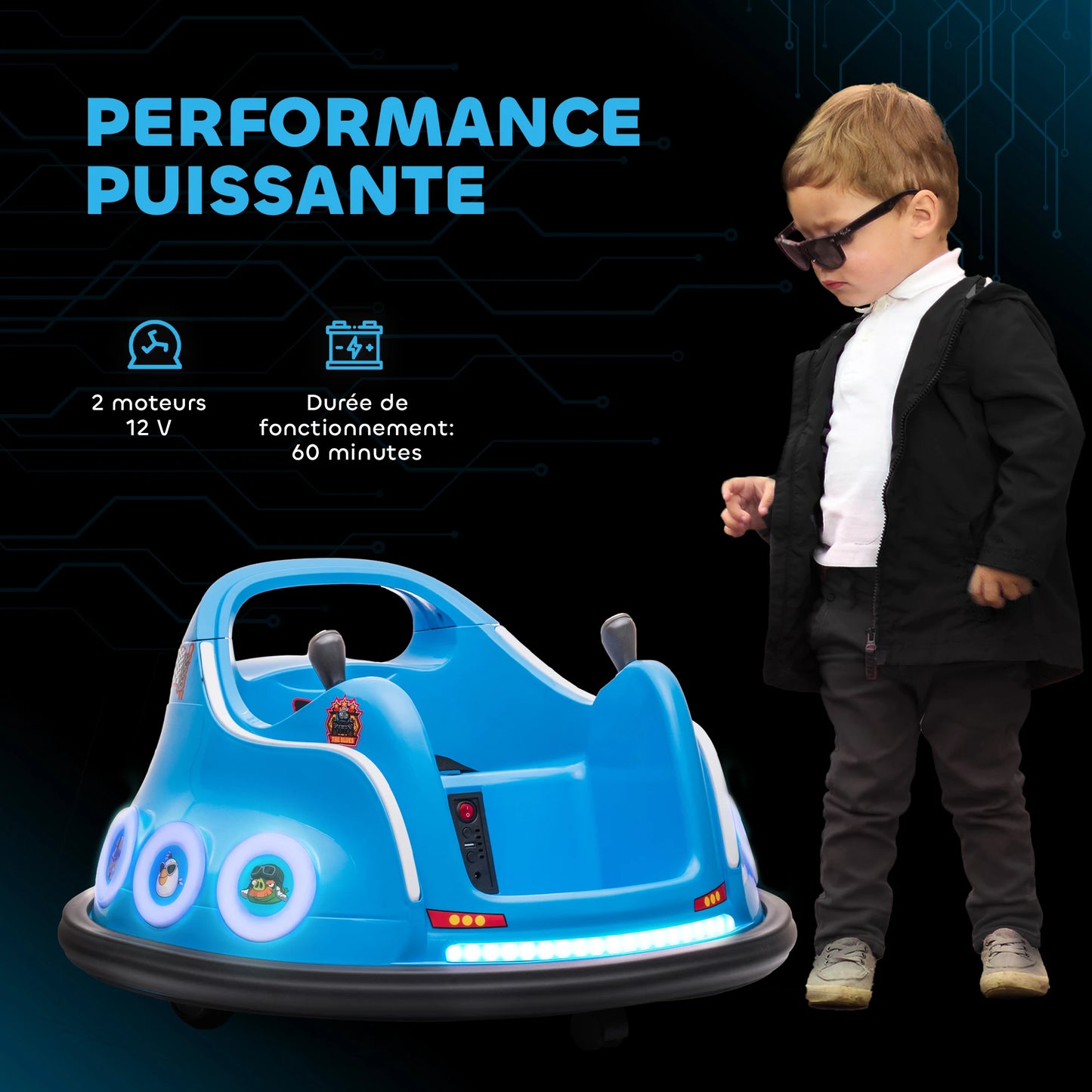 12V licensed Angry Bird electric bumper car for children, 360° rotating car, 73x73x44 cm, blue