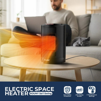 Portable Desktop Electric Space Heater, 80°Oscillating, 1200W PTC Ceramic Heater Fan for Bedroom, Office, Indoor Heating, Black
