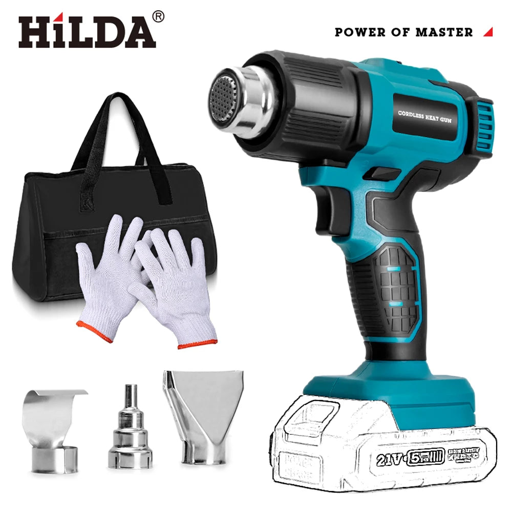 HILDA Cordless Handheld Hot Air Gun With Nozzle For Shrink Wrap PVC Welding Paint Removing DIY Craft Repair For Makita Battery