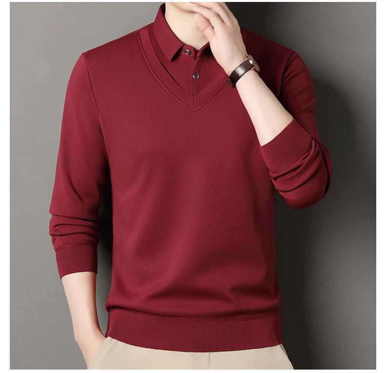 Men's Fleece Lined Sweater Polo Collar Pullover Tops Fashion Business Causal Pullovers Korean Slim Fit Thick Winter Clothes