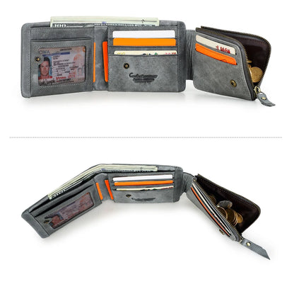CONTACT'S Genuine Leather Short Wallets for Men Trifold Card Holder Money Clip Coin Purse Male Pocket Wallets Men's Purse Bags