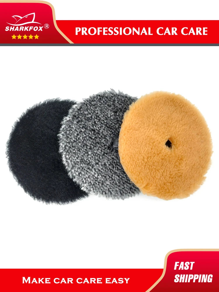 Sharkfox 5/6Inch Wool Car Polishing Pad High Density Lamb Woollen Polish Buffing Pad Wool Polishing Pad for Car Detail Polishing