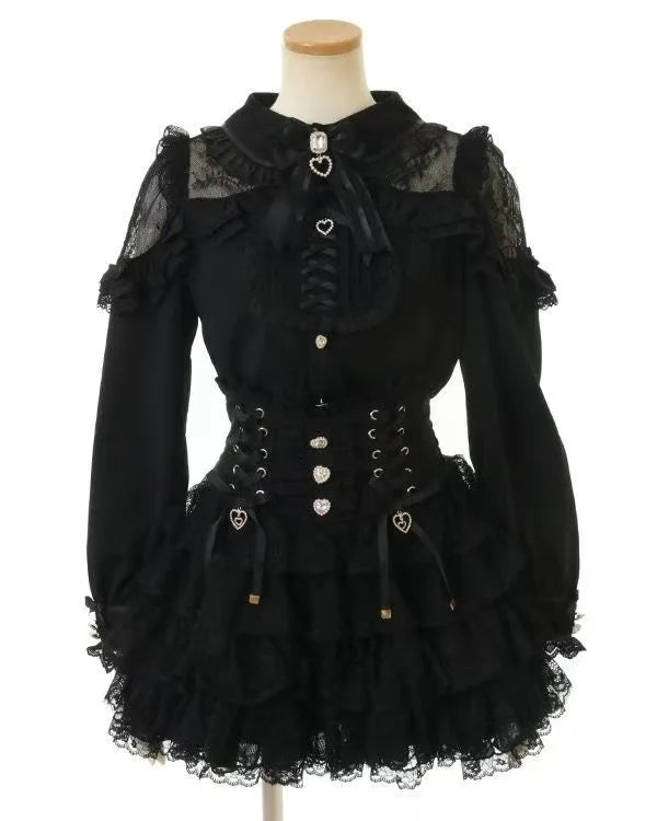 Japanese Sweet Lolita Style Mini Skirt Women Retro Elegant Lace Bandage Party Cake Skirts Female Gothic Y2k Metal Buckle Skirts