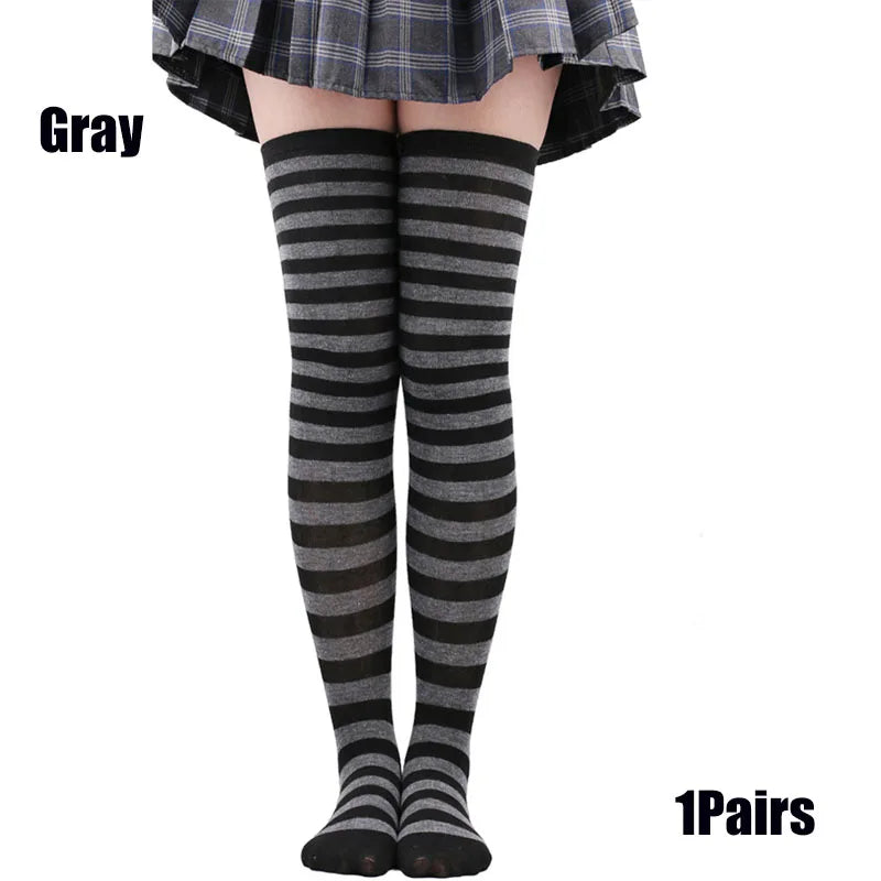 Color Striped Stockings Japanese Over Knee Socks Fashion Women Keep Warm Soks Sexy Slim Long Socks Hosiery JK Cosplay Lolita Y2k