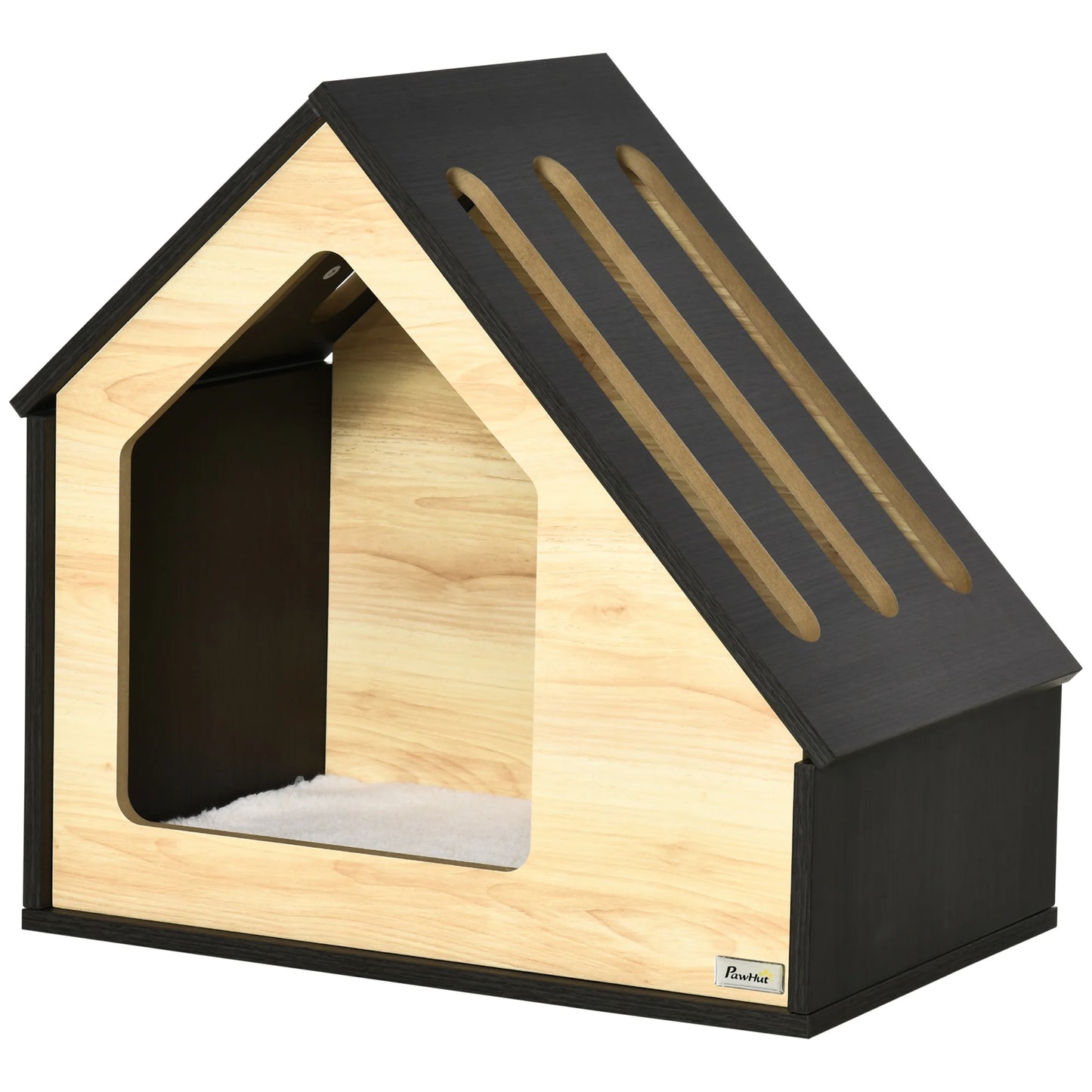 Wooden Pet House Indoor Cat Cave & Dog Bed with Removable Washable Cushion, Small Dog House for Dogs up to 8kg, 60x40x59.2cm, Stylish MDF Furniture with Ventilated Roof