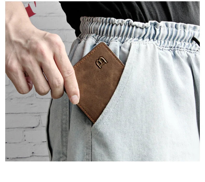 New Retro Men Short Wallet with Zipper Coin Bag Men Leather Wallet Small Money Purse Design Top Men Thin Wallet with Coin Bag