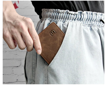 New Retro Men Short Wallet with Zipper Coin Bag Men Leather Wallet Small Money Purse Design Top Men Thin Wallet with Coin Bag