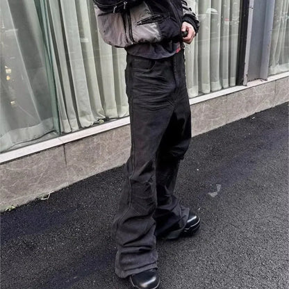Y2K Washed Jeans Gothic Vintage Micro Flared Middle Waisted Zipper Pants Women Men Streetwear High Quality Design Sense Trousers