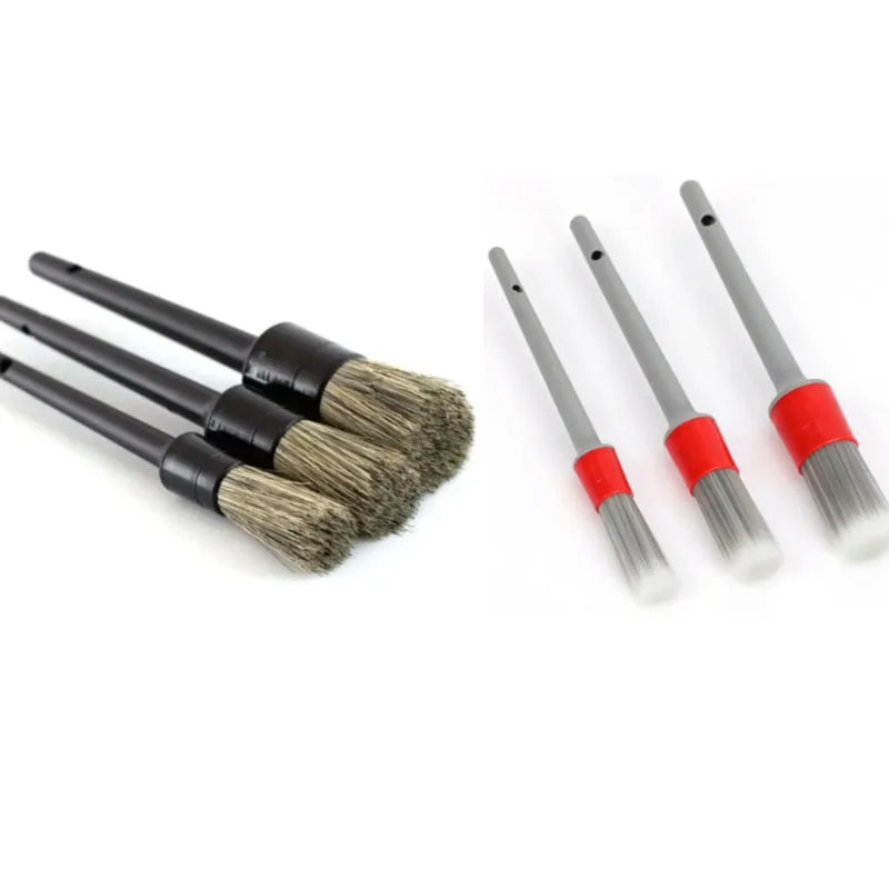 3/6Pcs Natural Boar Hair Car Detailing Brush Set Soft Bristle Car Cleaning Brush Kits Auto Tire Wheel Wash Exterior Accessories