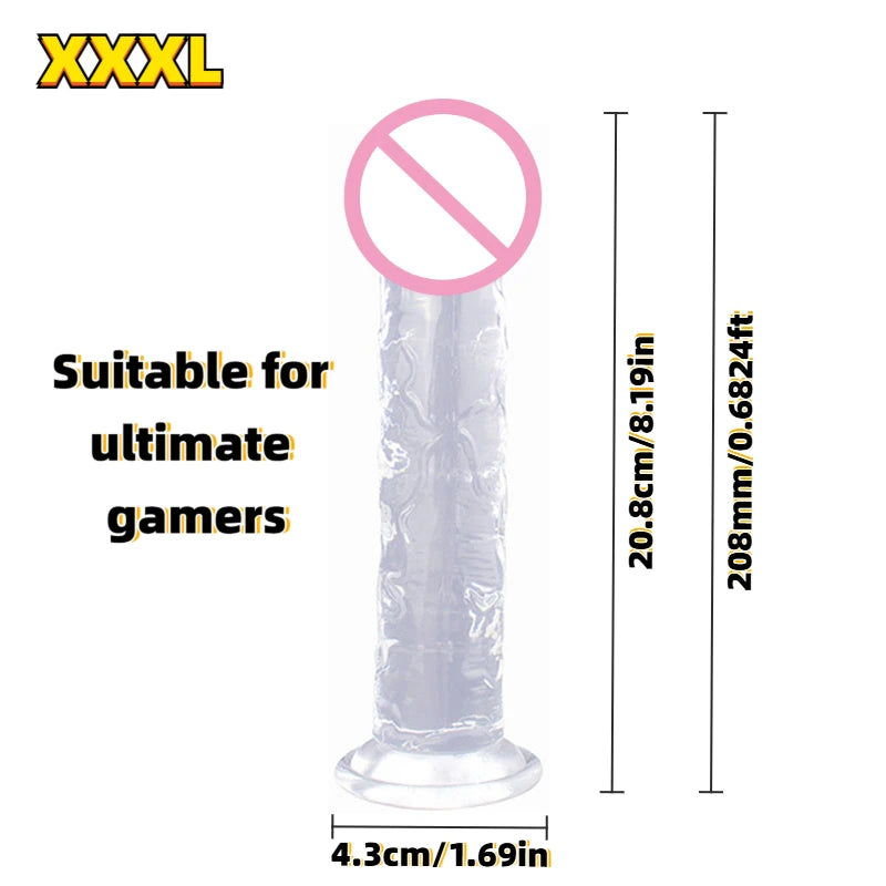 Realistic Soft Jelly Dildo Transparent Suction Cup Strong Grip Flexible Intimate Toy for Women Solo Couple Play