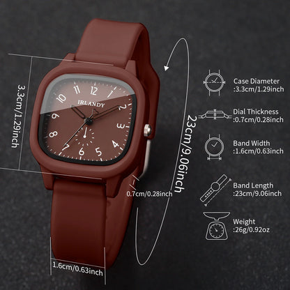 2PCS Fashion Arabic Dial Women Quartz Watch Heart Bracelet Set Square Silicone Strap Wristwatches Reloj Mujer (Without Box)