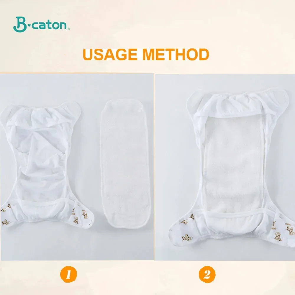 B caton 10pcs/5pcs Baby Reusable Diapers Washable Ecological Nappies Inserts Cotton Cloth Diapers for Children Breathable