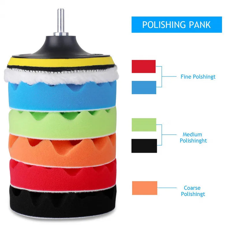 8Pcs 3-7Inch Foam Polishing Pad Set Thread Buffing Disc with Drill Adaptor for Auto Car Polisher Detailing Power Tools