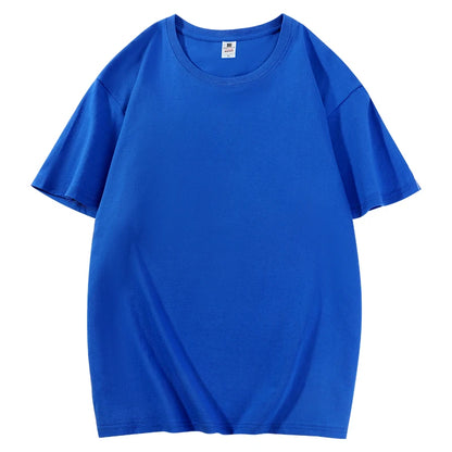 Cotton Short Sleeved T-shirt Summer Round Neck Loose and Base Shirt for Men Women Basic Tee