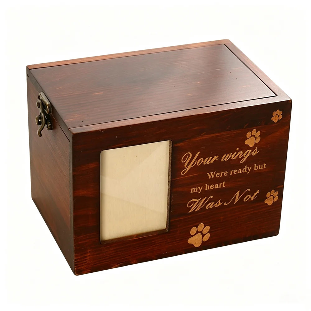 Wooden Pet Urn With Photo Frame Dog Cat Cremation Ashes Box Pet Loss Memorial Keepsake Box Pet Memorial Urn for Home Display