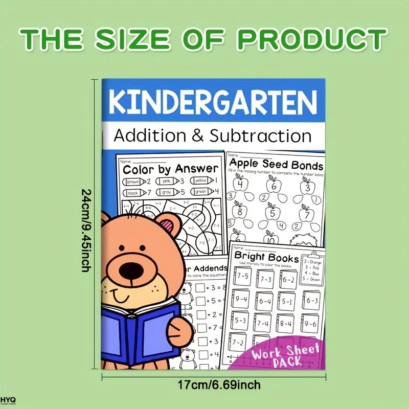 32-Page Interactive Math Learning Workbook with Addition & Subtraction Worksheets, Crossword Puzzles, Colorful Math Activities
