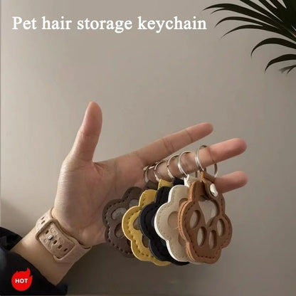 Leather Memorial Pet Hair Storage Bag Cat Paw Keychain DIY Homemade Pet Memorial Keychain for Commemorative Gift Bag Wallet