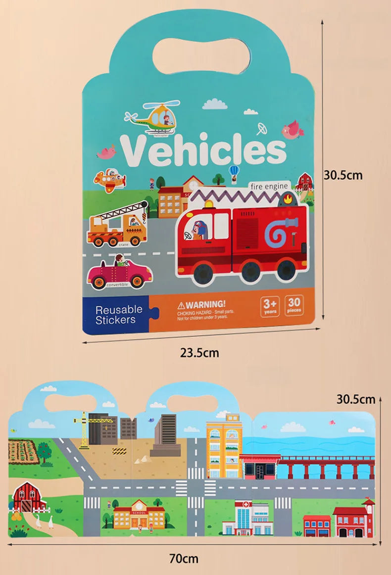 Reusable Bubble Sticker Book for Kids - Multi-Themed Educational Learning Activities, Washable & Safe Toddler Stickers