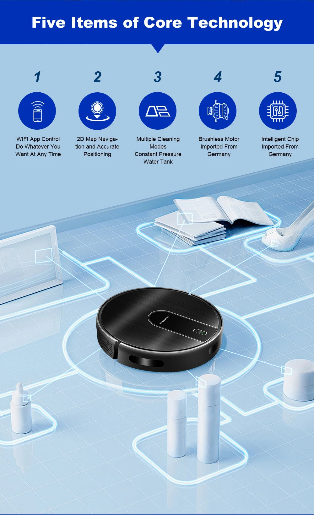 Robot Vacuum Cleaner LIECTROUX N7S-U,Smart Mapping,WiFi App,6KPa,5200MAH ,Brushless Motor,Ideal for Pet Hair
