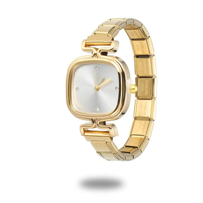 Fashion High Quality Men Women's Stainless Steel Square Round Shiny Zircon Watch Bracelet For Friend Birthday DIY Jewelry Gift